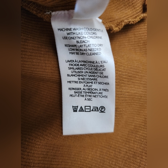 Anthropologie Maeve Puff Sleeves Bow Tie Ribbed Cotton V Neck Blouse S Tan Brown - Picture 7 of 9